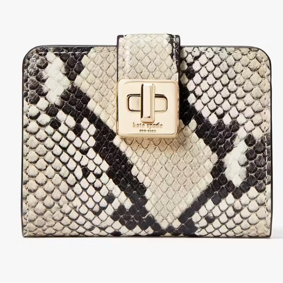 Kate Spade ♠️ Tiramisu Mousse Multi Phoebe Snake 🐍 Embossed Small Card Holder - Picture 1 of 6